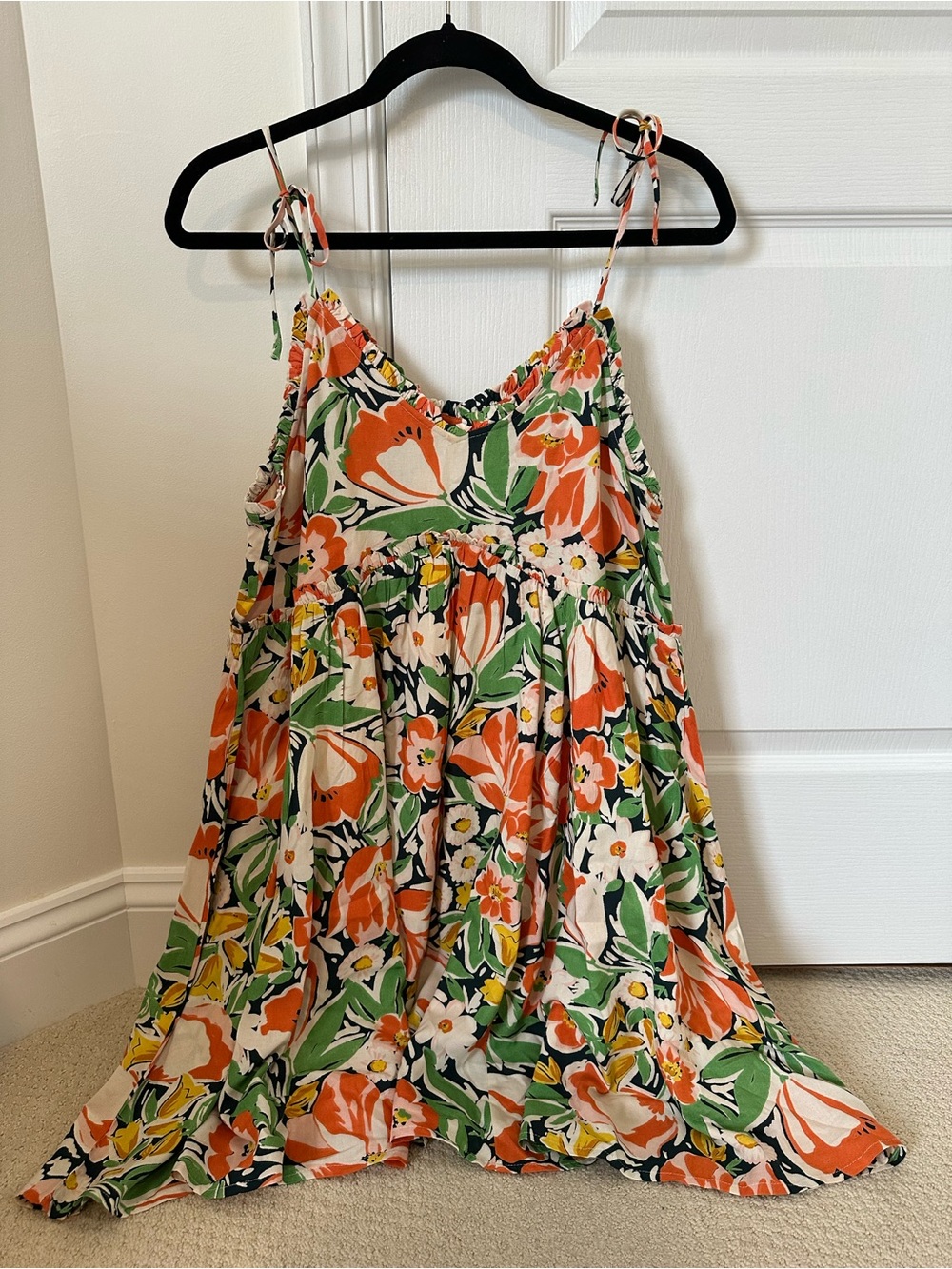 NWT Patrons of Peace Floral Tie-Shoulder Sundress - Orange & Green